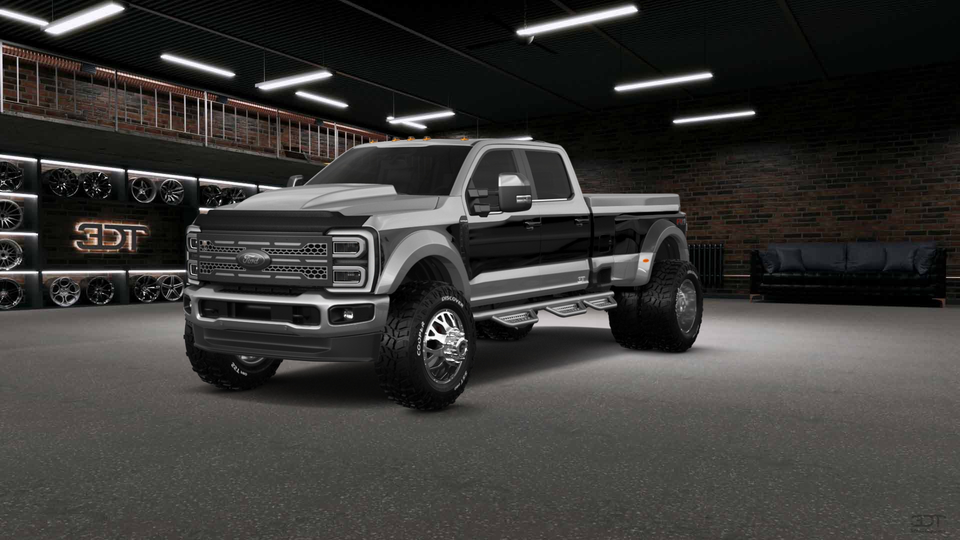 customized silver and black 2023 Ford F-350 dually