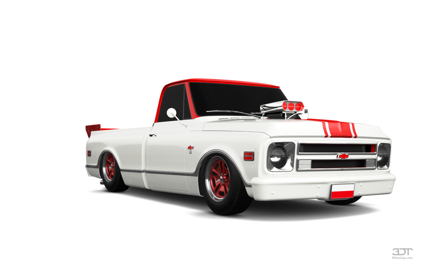 Chevrolet C-10 Cheyenne Custom Pickup V9 Body Kit Red/White w/ New Racing Stripes and License Plates (Poland/Indonesia/Monaco/Canada)